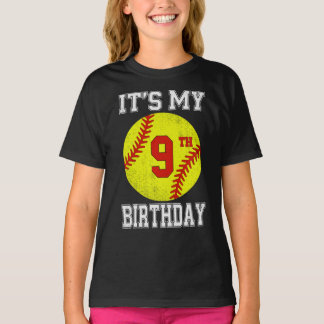 9歳の誕生日おめでとう ソフトボール ガールズ Tシャツ
