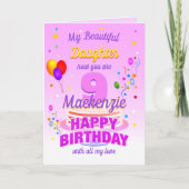 9歳の誕生日おめでとう ピンク カード (正面)