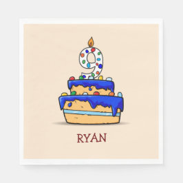 9歳の誕生日おめでとう ブルーのケーキに9 スタンダードランチョンナプキン