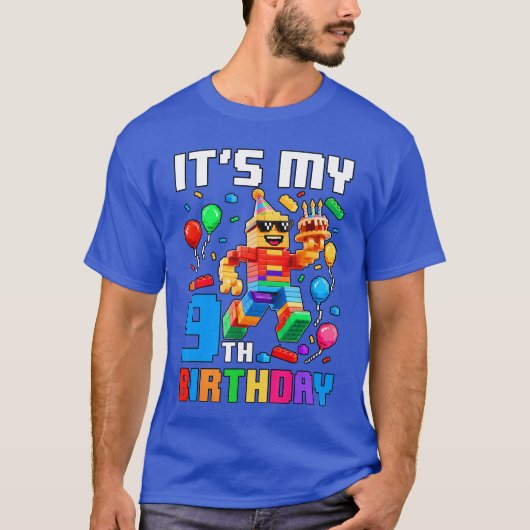 9歳の誕生日おめでとう ブロック 9歳 少年 Tシャツ (正面)