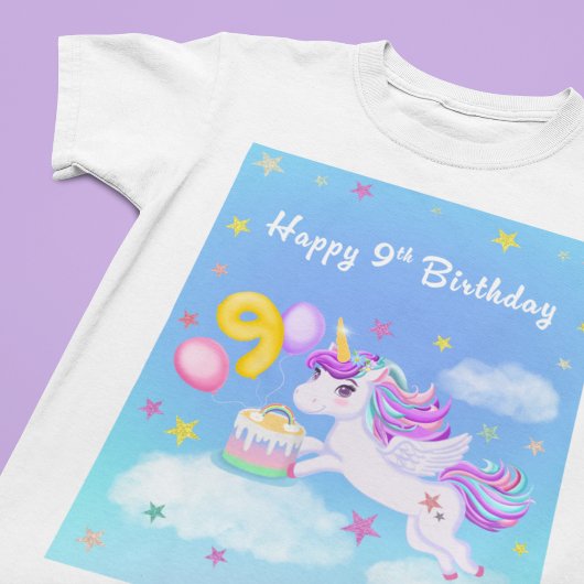 9歳の誕生日おめでとう ユニコーン バースデーケーキ Tシャツ