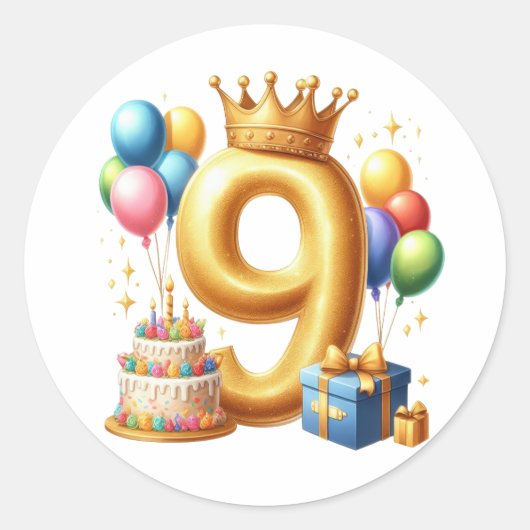 9歳の誕生日おめでとう ラウンドシール (正面)