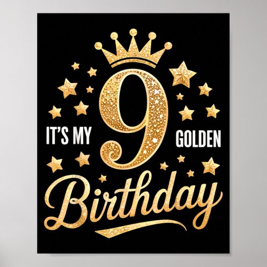 9歳の誕生日おめでとう 金の9歳の誕生日 グッズ キッズ用 ポスター (正面)