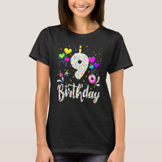 9歳の誕生日お祝いドーナツパーティー 女子 Tシャツ