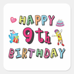 9歳の誕生日に9歳の子どもたちのB-day スクエアシール