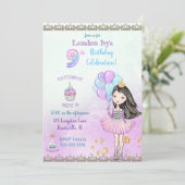 9歳の誕生日のお姫様カップケーキ風船 招待状 (スタンド正面)