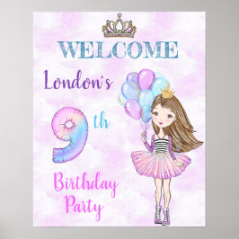 9歳の誕生日のお姫様 ラベンダー ターコイズ ポスター