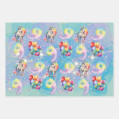 9歳の誕生日のユニコーンパーソナライズされたギフトラップ ラッピングペーパーシート (正面)