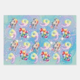 9歳の誕生日のユニコーンパーソナライズされたギフトラップ ラッピングペーパーシート