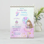 9歳の誕生日の女の子プリンセスカップケーキバルーン 招待状 (スタンド正面)