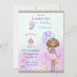 9歳の誕生日の女の子プリンセス アフリカ系アメリカ人 招待状