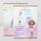 9歳の誕生日の女の子プリンセス アフリカ系アメリカ人 招待状 (正面/裏面)