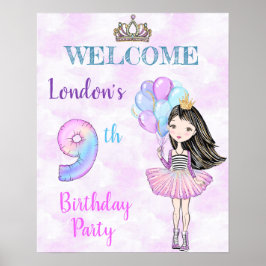9歳の誕生日の女の子プリンセス ラベンダー ターコイズ ポスター
