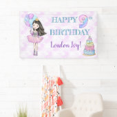 9歳の誕生日の女の子プリンセス ラベンダー ターコイズ 横断幕 (インサイチュ)