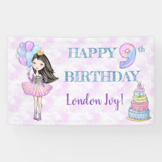 9歳の誕生日の女の子プリンセス ラベンダー ターコイズ 横断幕