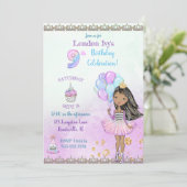 9歳の誕生日の女の子 アフリカ系アメリカ人 プリンセス 招待状 (スタンド正面)