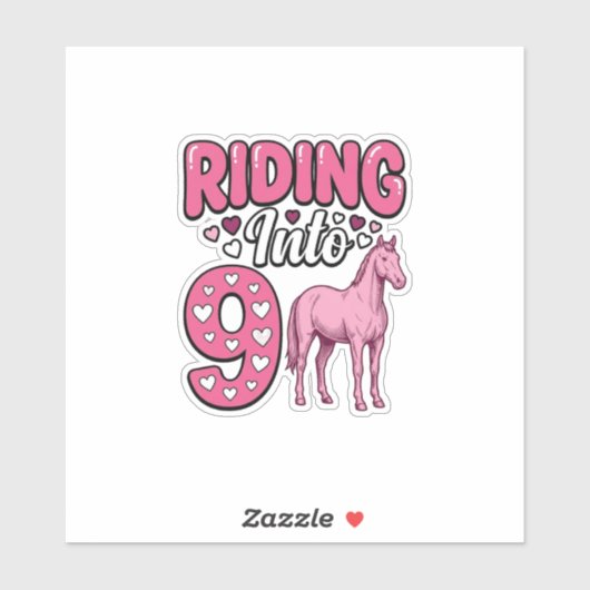 9歳の誕生日の女の子 ビンテージ乗馬Tシャツ デ シール (シート)