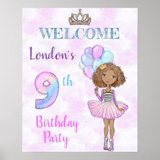 9歳の誕生日の少女 プリンセス アフリカ系アメリカ人 ポスター (正面)