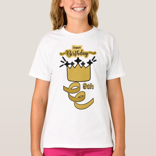 9歳の誕生日を祝う王冠デザイン Tシャツ (正面)