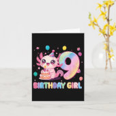 9歳の誕生日を迎える女の子に可愛いウーパールーパー カード (黄色い花)