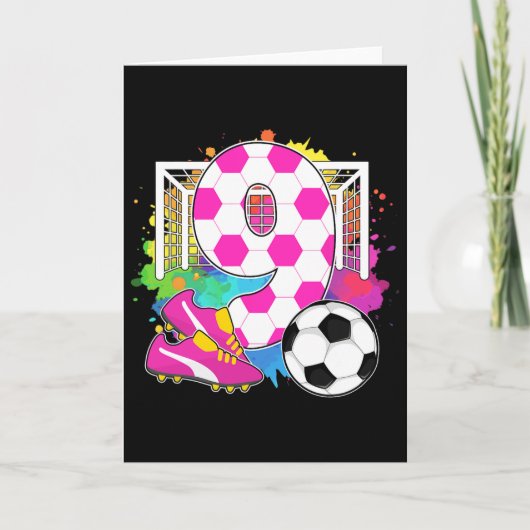 9歳の誕生日を迎える女の子の9歳の誕生日サッカー カード (正面)
