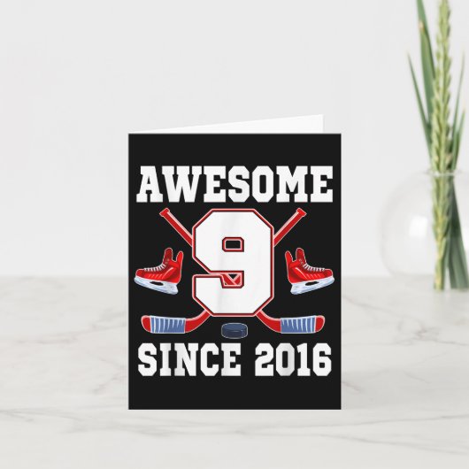 9歳の誕生日アイスホッケーテーマ素晴らし カード (正面)