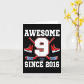 9歳の誕生日アイスホッケーテーマ素晴らし カード (黄色い花)