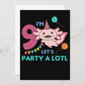 9歳の誕生日アクソロトル 9歳の子供にぴったりな可愛いアクソロトル 招待状 (正面/裏面)