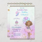 9歳の誕生日ガールプリンセス（アフリカ系アメリカ人） 招待状 (正面/裏面)