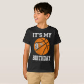 9歳の誕生日バスケットボールデザイン Tシャツ (正面フル)