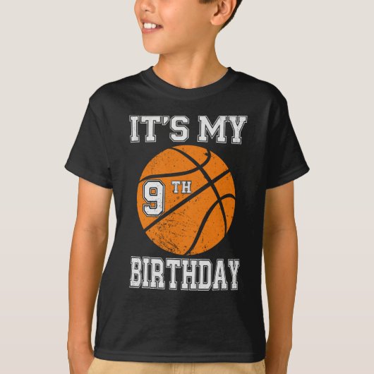 9歳の誕生日バスケットボールデザイン Tシャツ (正面)