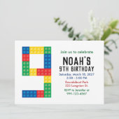 9歳の誕生日パーティーのためのビルディングブロックパーティー招待状 招待状 (スタンド正面)