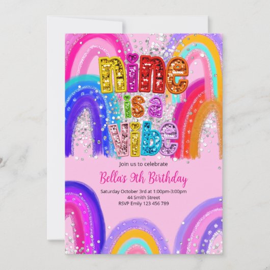 9歳の誕生日パーティーの招待状 Nine is a Vibe 招待状 (正面)