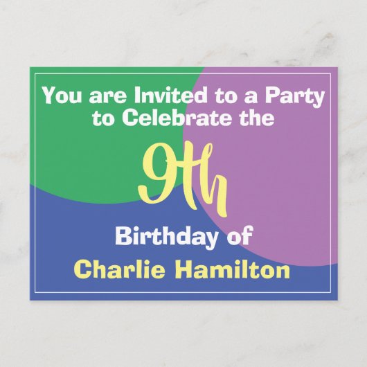 9歳の誕生日パーティー招待状 ポストカード (正面)