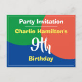 9歳の誕生日パーティー招待状 ポストカード (正面)