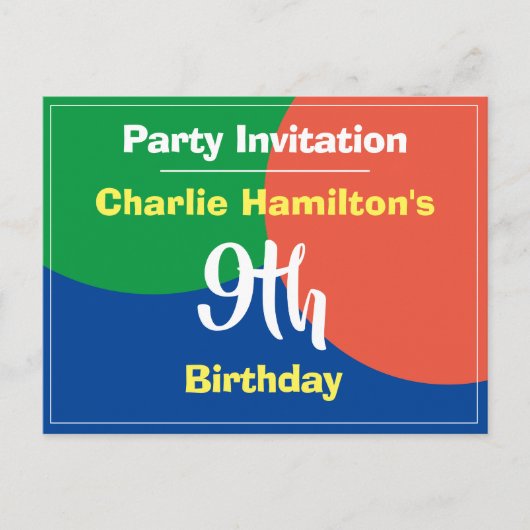 9歳の誕生日パーティー招待状 ポストカード (正面)