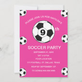 9歳の誕生日パーティー サッカー ピンク 女の子 スポーツ 招待状 (正面)