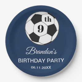 9歳の誕生日パーティー サッカー 青い少年 スポーツ ペーパープレート