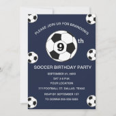 9歳の誕生日パーティー サッカー 青い少年 スポーツ 招待状 (正面)