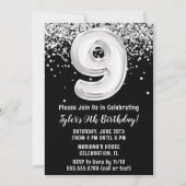 9歳の誕生日パーティー ブラック&ホワイト 招待状 (正面)