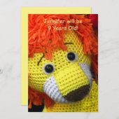 9歳の誕生日パーティー、名前、黄色い犬のオレンジ色の髪 招待状 (正面/裏面)