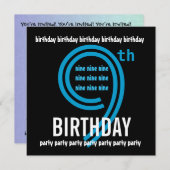 9歳の誕生日パーティー 現代的な青と黒 W689B 招待状 (正面/裏面)