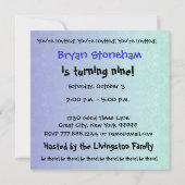 9歳の誕生日パーティー 現代的な青と黒 W689B 招待状 (裏面)