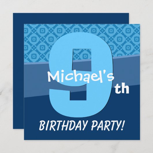 9歳の誕生日ブルーパターン（男子V06H用） 招待状 (正面/裏面)