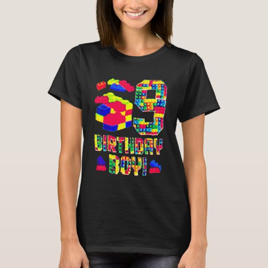 9歳の誕生日ブロックおもちゃコスチューム 9歳児向け Tシャツ (正面)