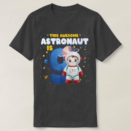 9歳の誕生日ボーイ宇宙飛行士の宇宙スパ Tシャツ (デザイン正面)