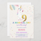 9歳の誕生日ユニコーンバースデー招待状 招待状 (正面/裏面)