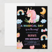 9歳の誕生日ユニコーンバースデー招待状 招待状 (正面/裏面)