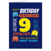 9歳の誕生日名前をカスタムするイエローブルーピクセルゲーマー