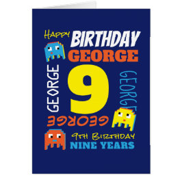 9歳の誕生日名前をカスタムするイエローブルーピクセルゲーマー